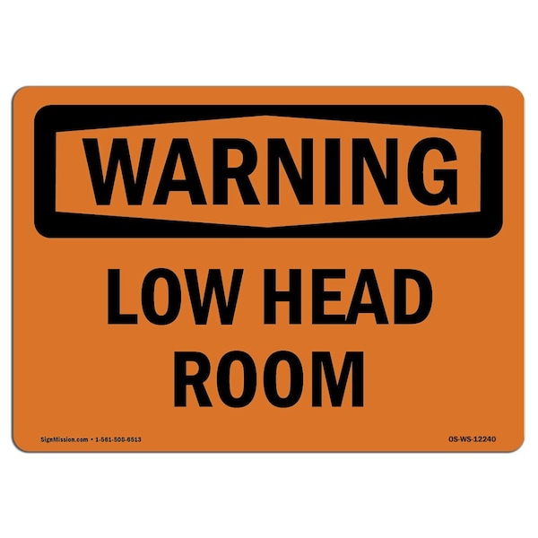 Safety Sign, OSHA WARNING, 3.5" Height, Low Head Room, Landscape, WS-D-35-L-12240-10PK